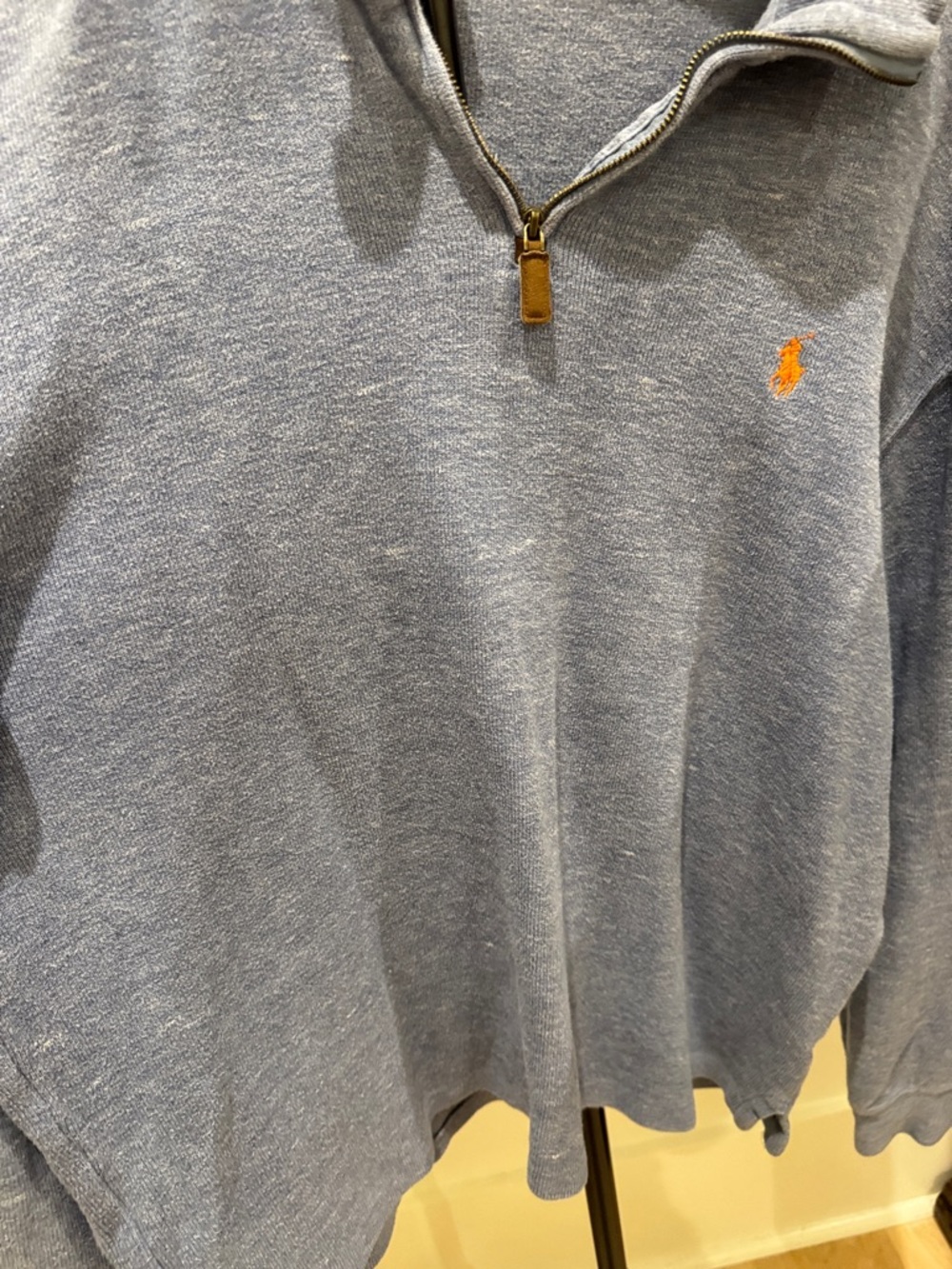 Ralph Lauren Heather Light Blue Quarter-Zip Pullover with Navy Label - Picture 5 of 6